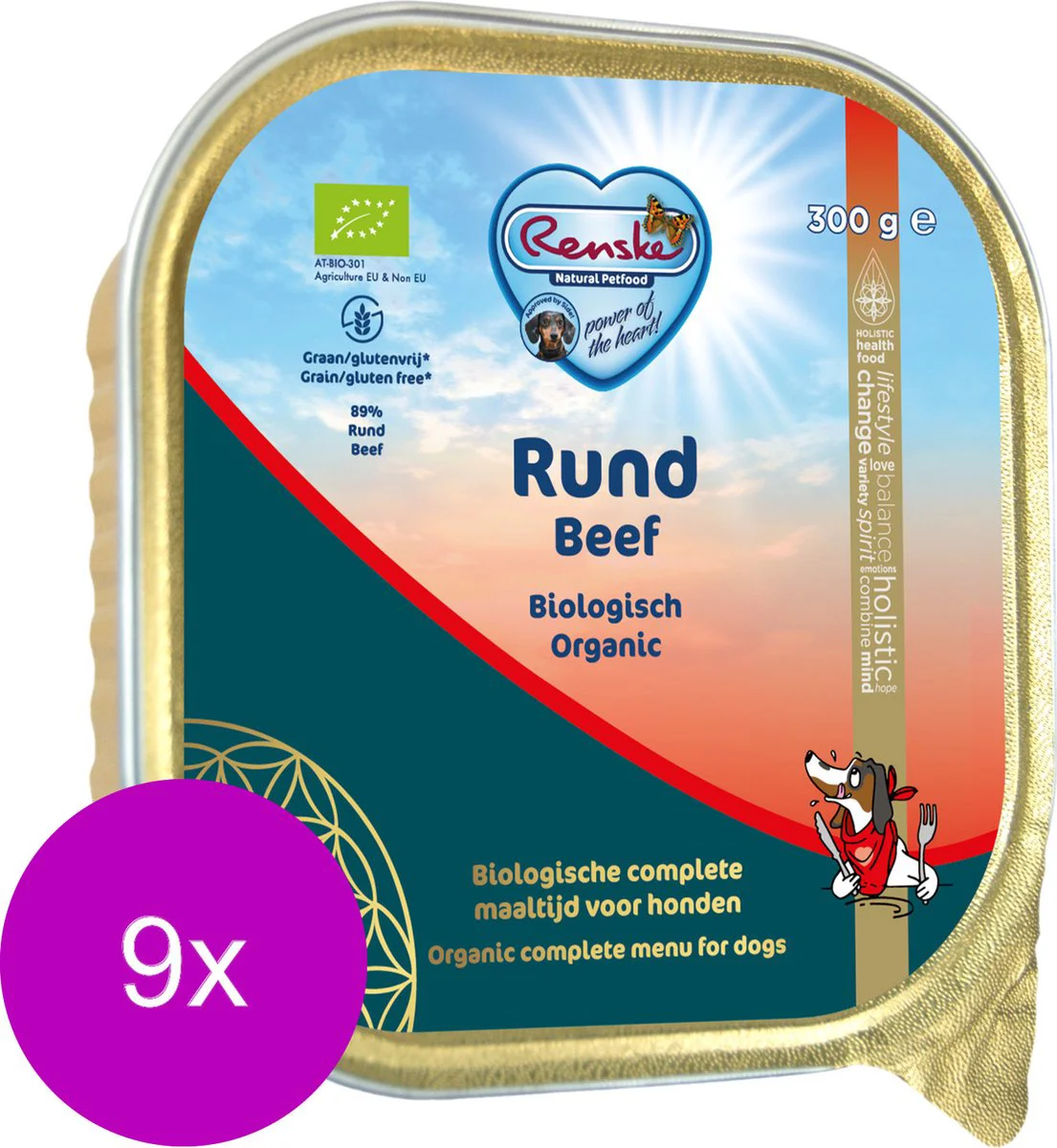 9x Renske Bio Vers Gestoomd Hondenvoer Nat Rund 300 gr