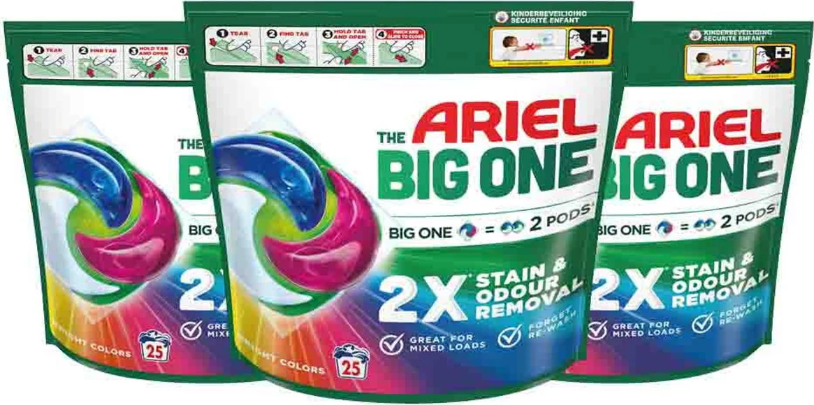 3x Ariel 3in1 Wasmiddel Pods The Big One Color 25 stuks