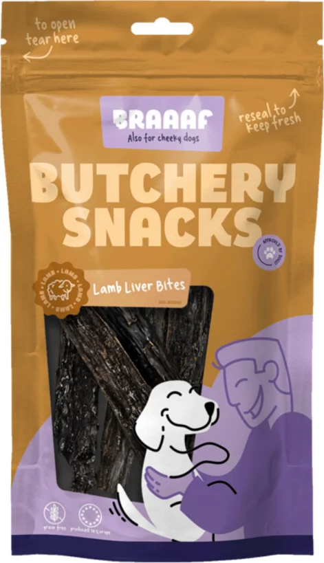 Braaaf Hondensnack Butchery Lamb Liver Bites 120 gr