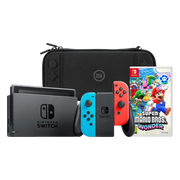 Nintendo Switch Rood/Blauw + Super Mario Bros. Wonder + BlueBuilt Beschermhoes