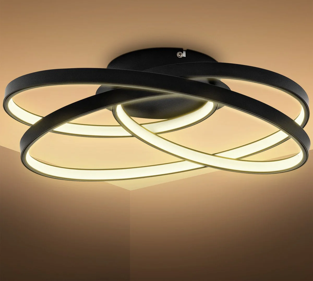 B.K.LICHT - LED Plafonniere - ringen plafondlamp - zwart - l: 39cm - warm wit licht 3.000 K - 35W