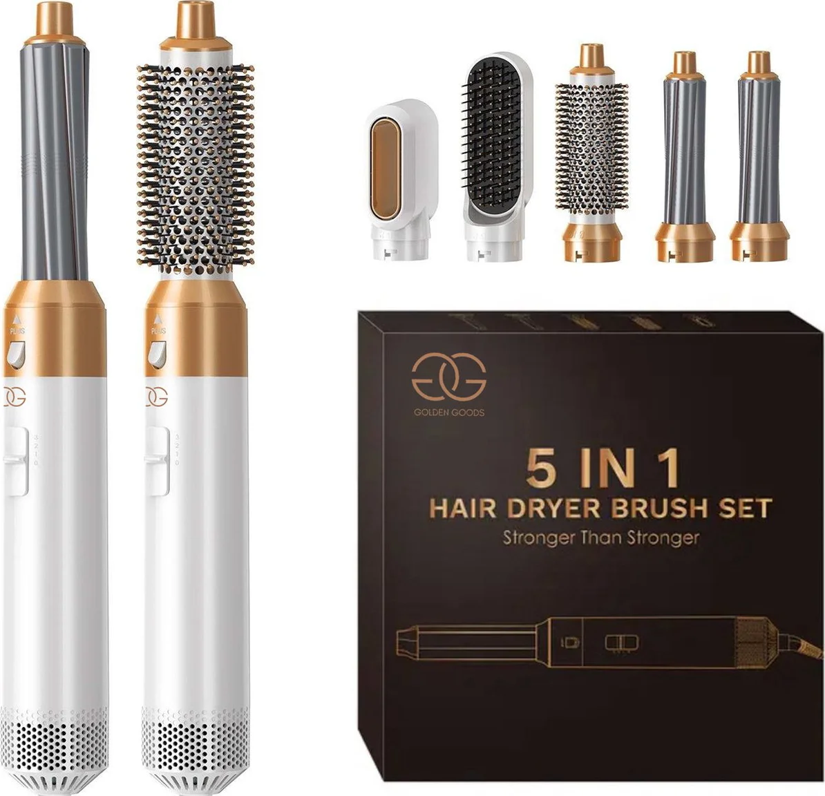 Golden Goods® Airstyler - Multistyler - Föhnborstel Wit- Krultang 5 in 1 - Krulborstel tot 110ºC - Hairwrap Föhn met 5 opzetstukken - 1000W Haardroger Styler - Incl. Hittebestendige Handschoen