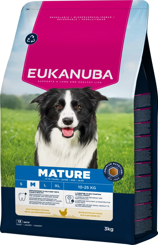 3x Eukanuba Hondenvoer Droog Life Care Dog Mature Medium Kip 3 kg