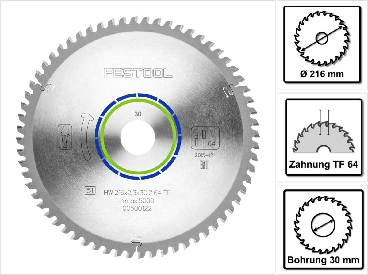 Festool Cirkelzaagblad voor Aluminium | Aluminium/Plastics | Ø 216mm Asgat 30mm 64T - 500122