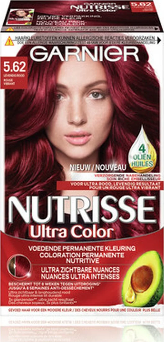 3x Garnier Nutrisse Ultra Color Permanente Haarkleuring 5.62 Levendig Rood