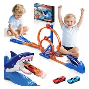 VATOS Haai Racebaan Carrera Set - Dual Loop Racebaan Hotwheels - 2 Racewagens & Lanceerders Treinbaan- Educatief Speelgoed Voor Kinderen 3-8 Jaar