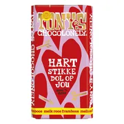 Tony's Chocolonely Lief chocoladereep - Chocoladecadeau- Melk Roos Framboos - Hart - 180 gram
