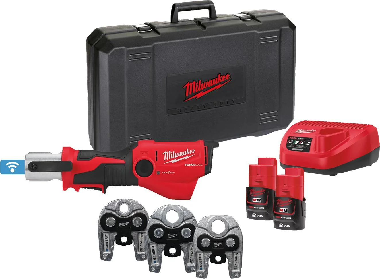 Milwaukee M12 ONEHPT-202C Geberit Mapress Set FORCE LOGIC™ Accu hydraulische perstool 12V 2.0Ah in koffer - 4933481038