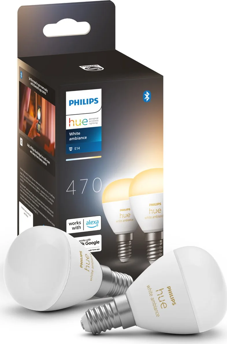 Philips Hue Luster kogellamp White Ambiance E14 2-pack