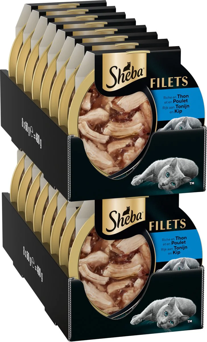 16x Sheba Filets Kattenvoer Natvoer Tonijn & Kip in Saus 60 gr