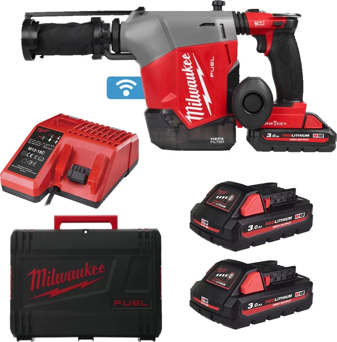 Milwaukee M18 FUEL™ FHAFOH16-302X ONE-KEY™ Accu boorhamer SDS-Plus 2,3J met geïntegreerde stofafzuiging 18V 3.0Ah in HD-Box - 4933493533