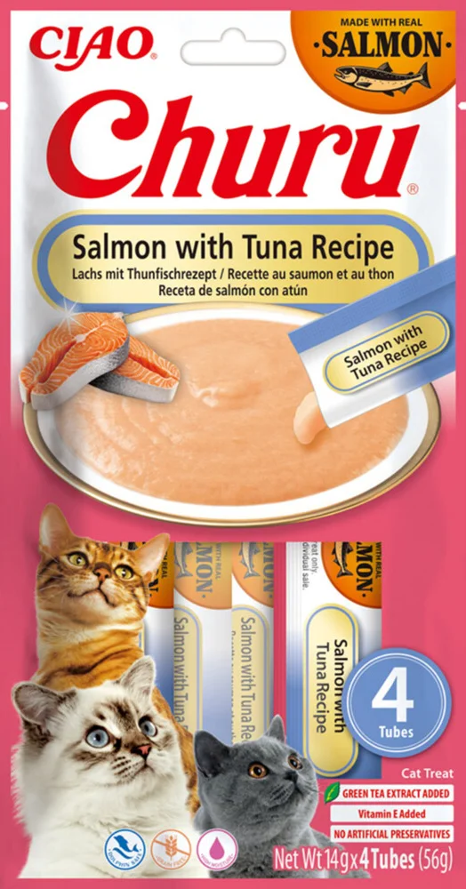 Ciao Churu Puree Kattensnack Salmon & Tuna 4 x 14 gr