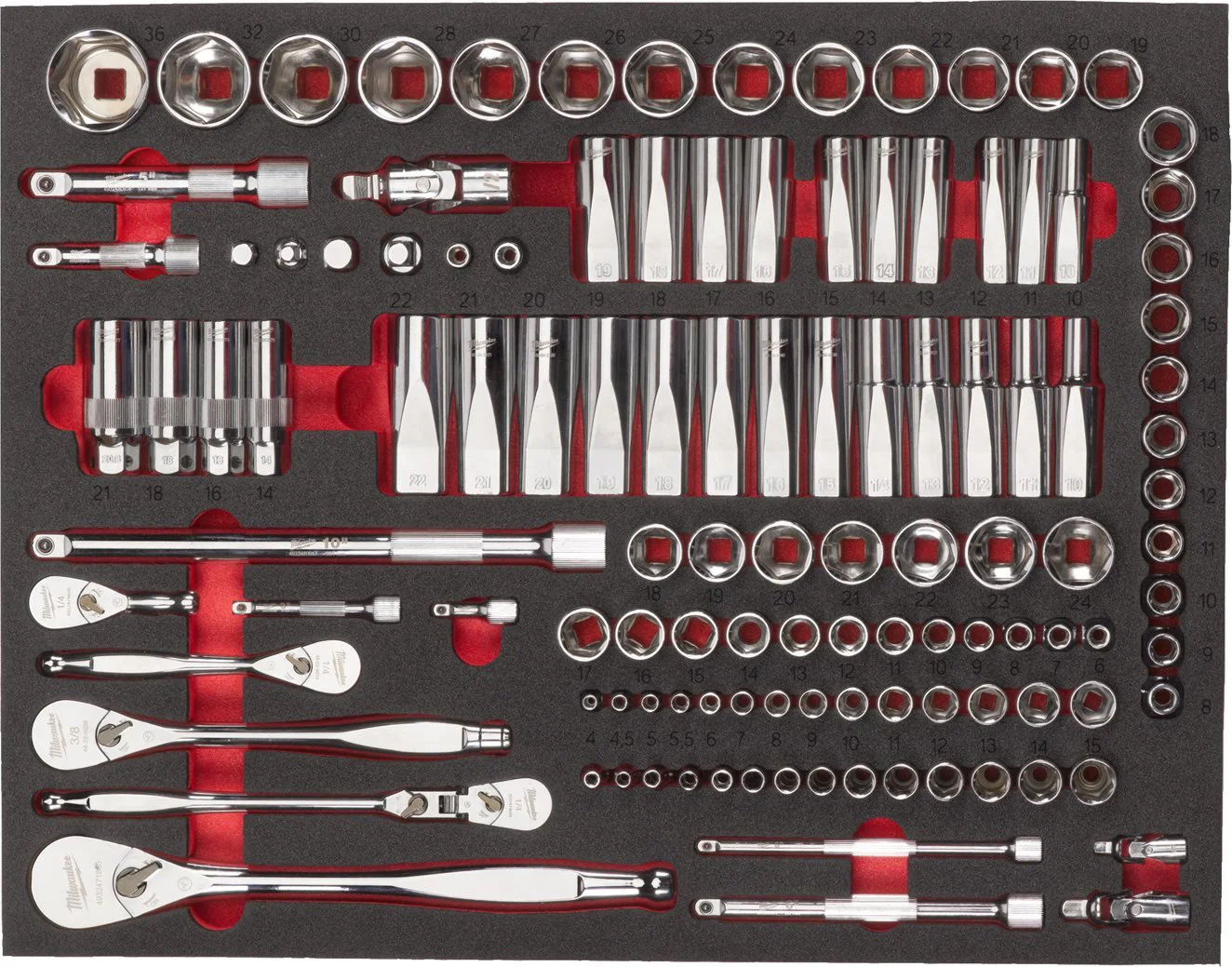 Milwaukee TOOLGUARD™ Foam inlay ratel en dopsleutelset 1/4", 3/8" & 1/2" 119-delig - 4932498518