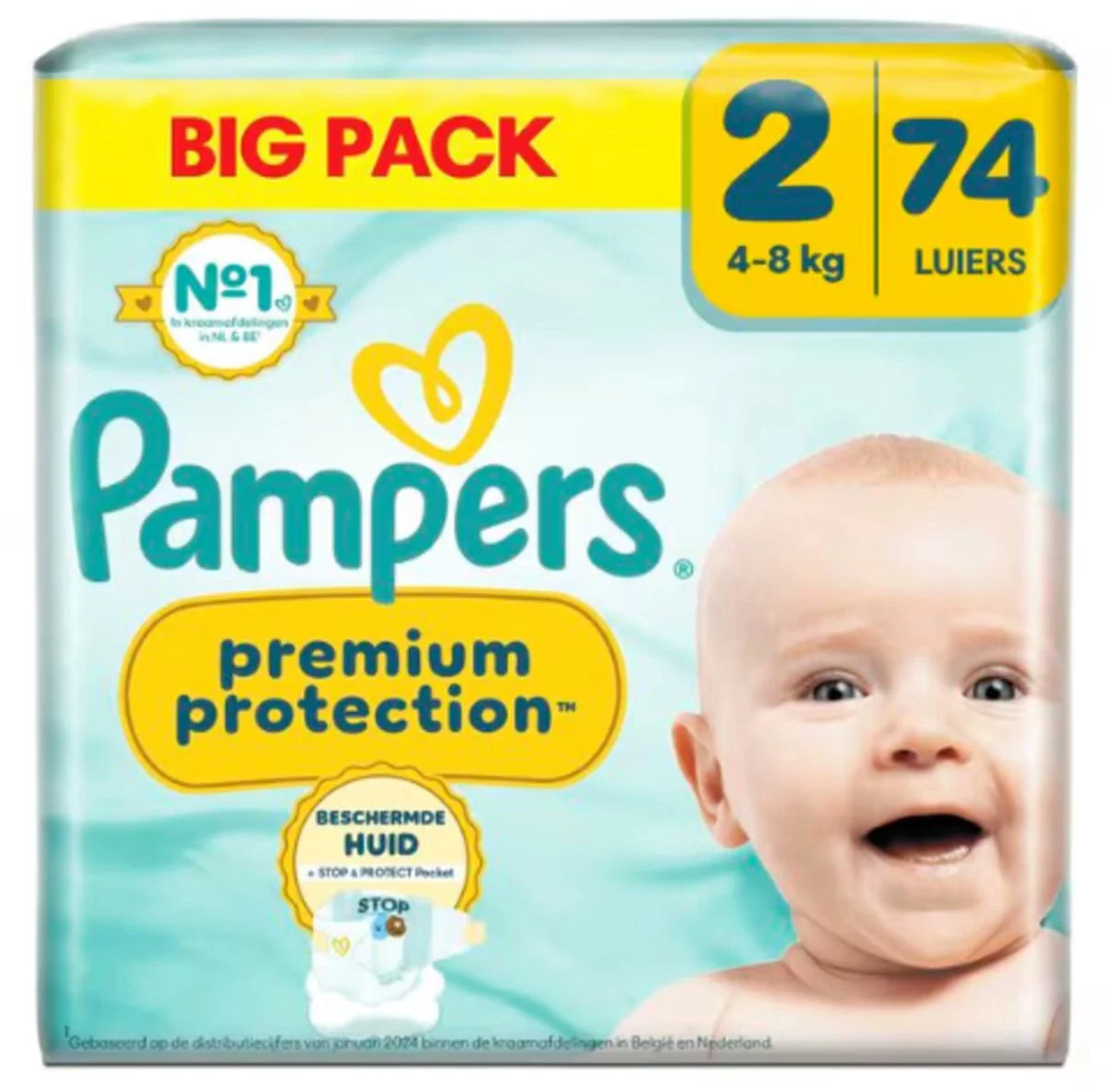 2x Pampers Premium Protection Luiers Maat 2 (4-8 kg) 74 stuks