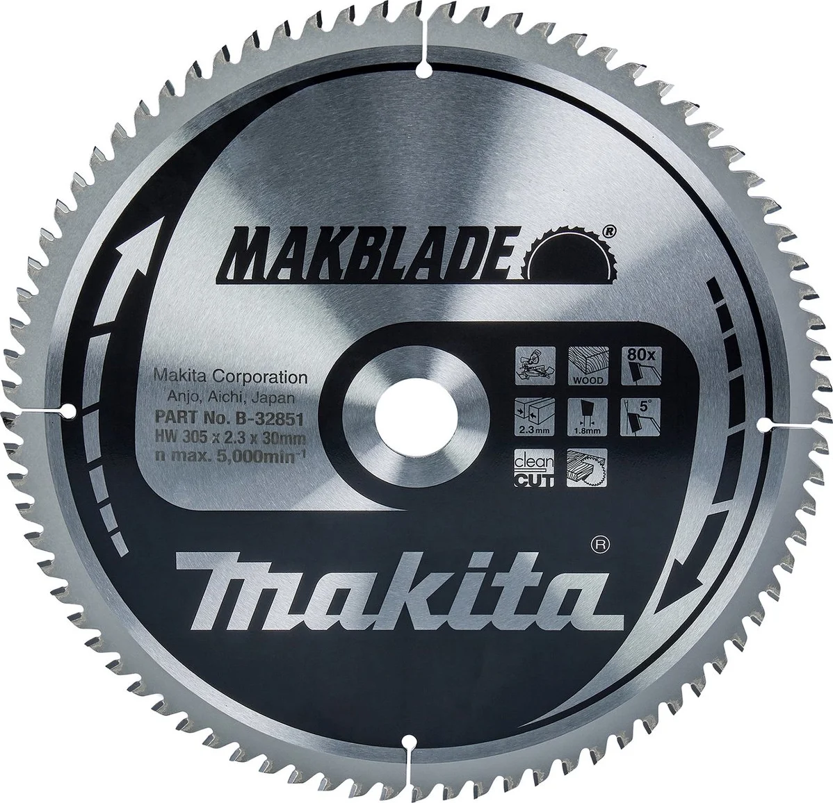 Makita B-32851 Afkortzaagblad Hout | Makblade | 305 x 30 mm | 80-tands