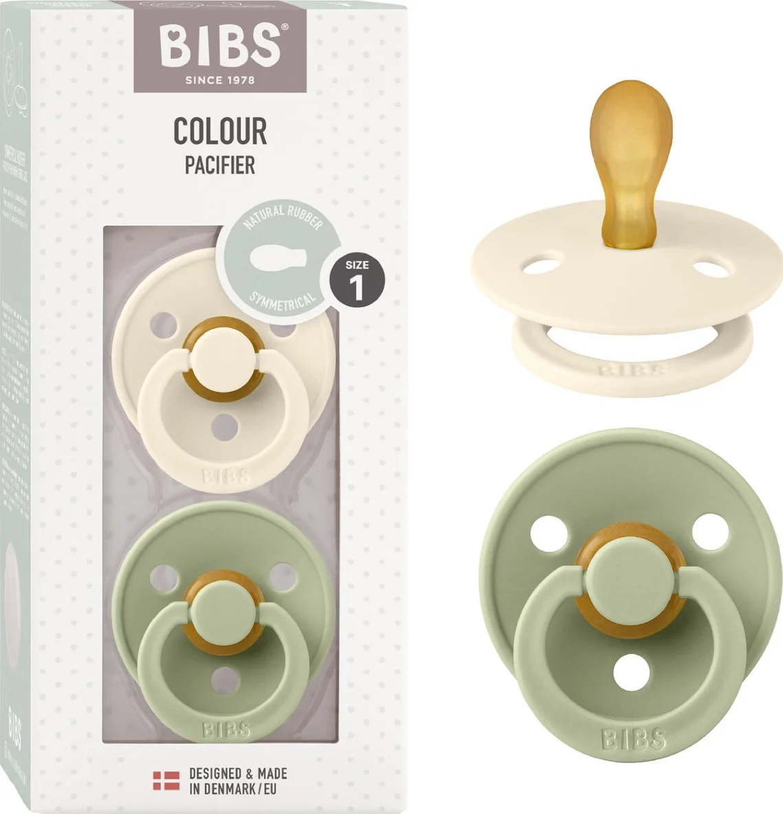 BIBS Fopspeen 0-6 Maanden Symmetrical Ivory/Sage 2ST