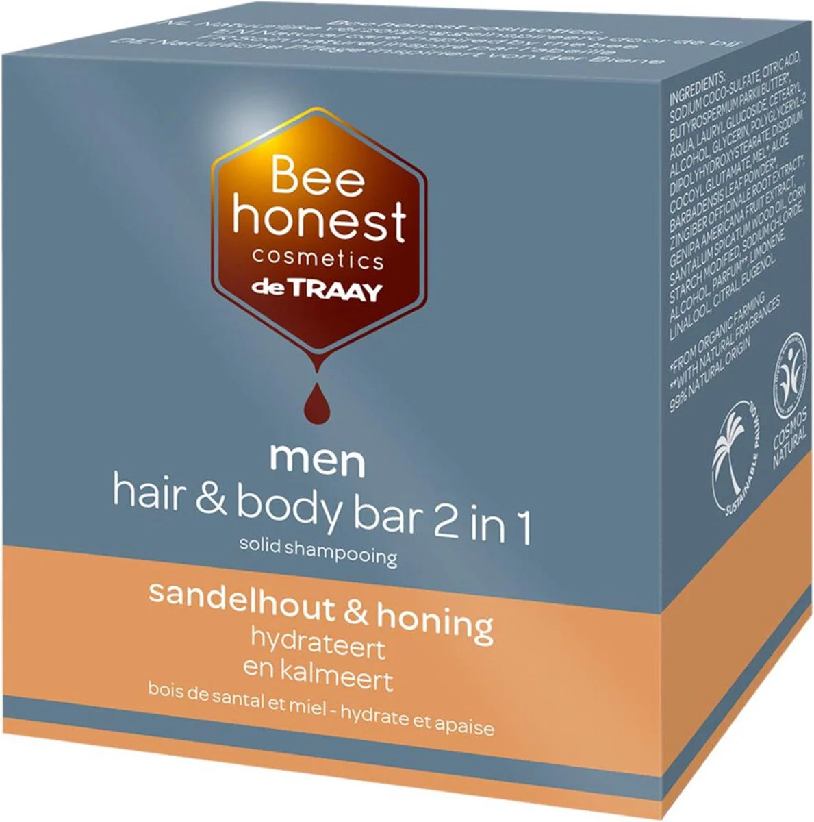 Bee Honest Men Hair & Body Bar 2-in-1 Sandelhout & Honing 80GR