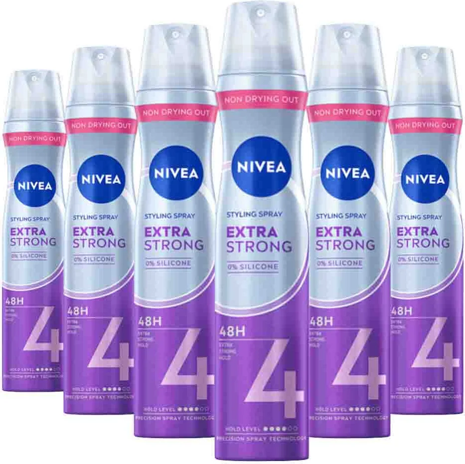 6x NIVEA Styling Spray Hold 4 Extra Strong 250 ml