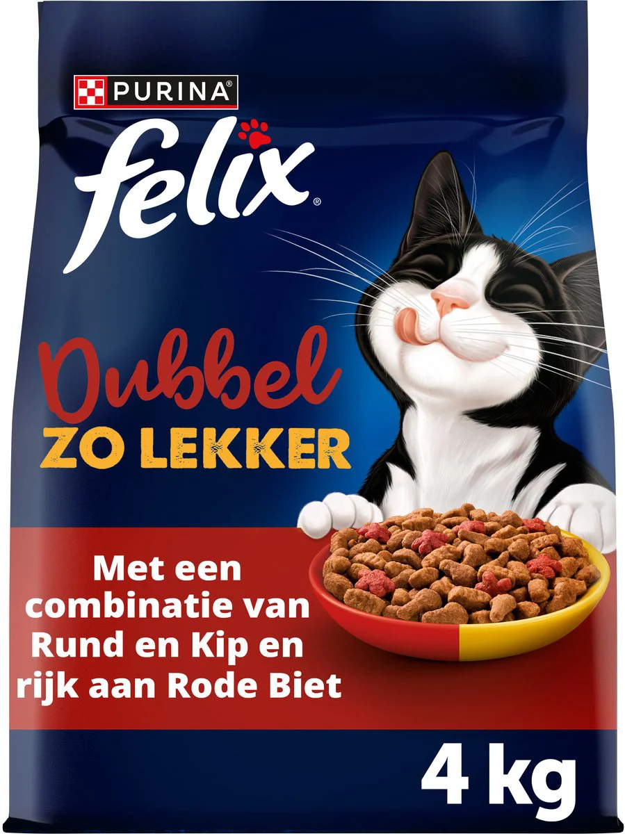 4x Felix Kattenvoer Droog Dubbel Zo Lekker Adult Rund & Kip 4 kg