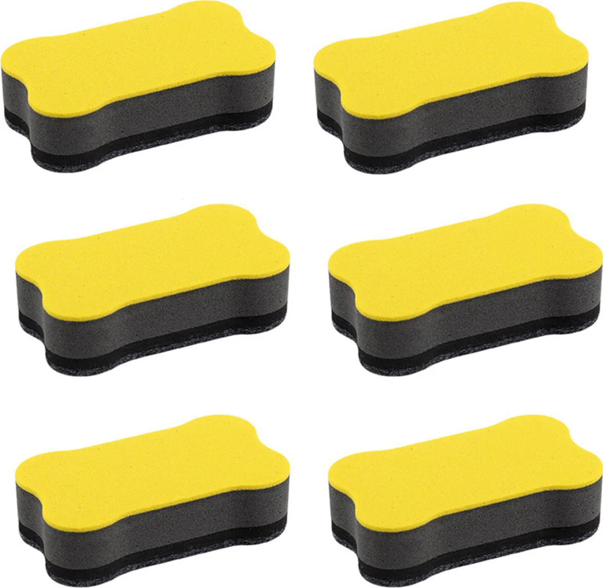 6-stuks Universele magnetische whiteboardwisser - Whiteboardreiniger met droog uitwisbare werking - Magnetische whiteboardwisser voor kantoren en klaslokalen - Botvorm - Wis vlekken en handschriften - Geschikt voor scholen en kantoren - Geel