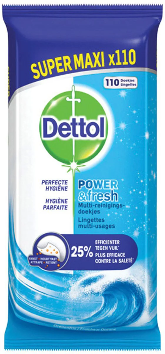 Dettol Power & Fresh Multi-Reinigingsdoekjes Oceaanfris Maxi 110ST