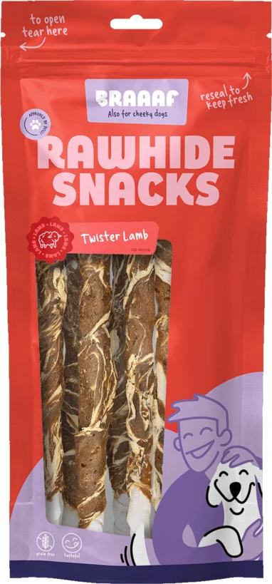 10x Braaaf Hondensnack Twister Lam - Vis 180 gr