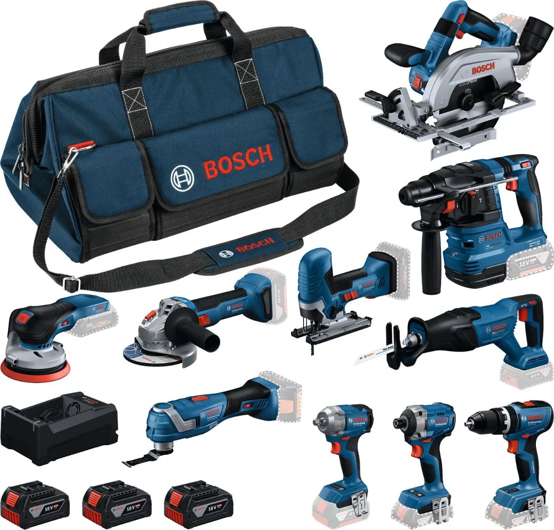 Bosch Professional Accu combiset 10-delig 18V 5.0Ah in tas - 0615A500EH