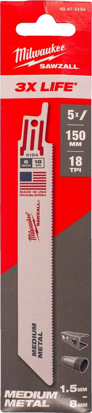 Milwaukee Reciprozaagblad metaal Thin Kerf 150 mm 18-Tpi VE=5 - 48475184