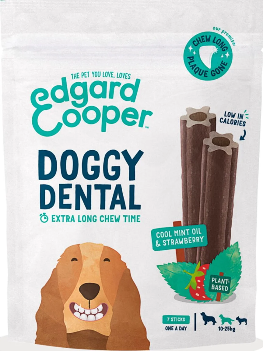 4x Edgard & Cooper Doggy Dental Sticks Medium Aardbei - Frisse Muntolie
