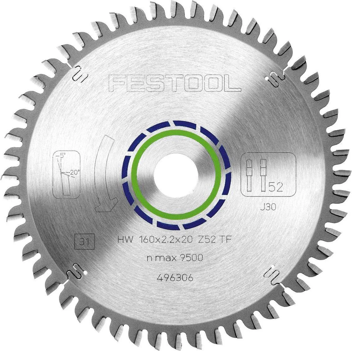 Festool Cirkelzaagblad voor Aluminium | Aluminium/Plastics | Ø 160mm Asgat 20mm 52T - 496306