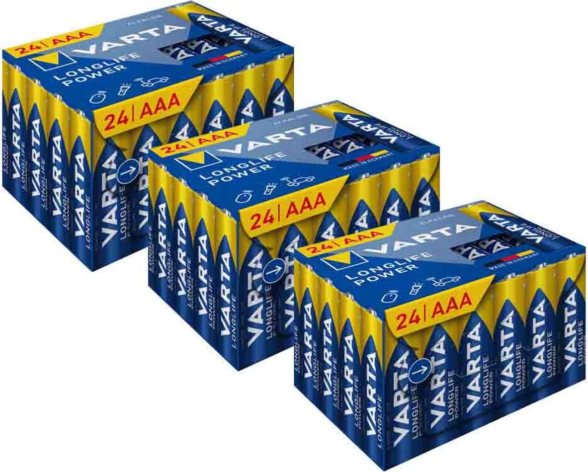 3x Varta Longlife Power AAA Cube Pack 24 stuks