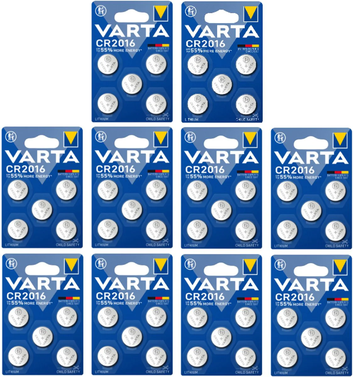 10x Varta LITHIUM Coin Batterijen CR2016 Blister 5 stuks