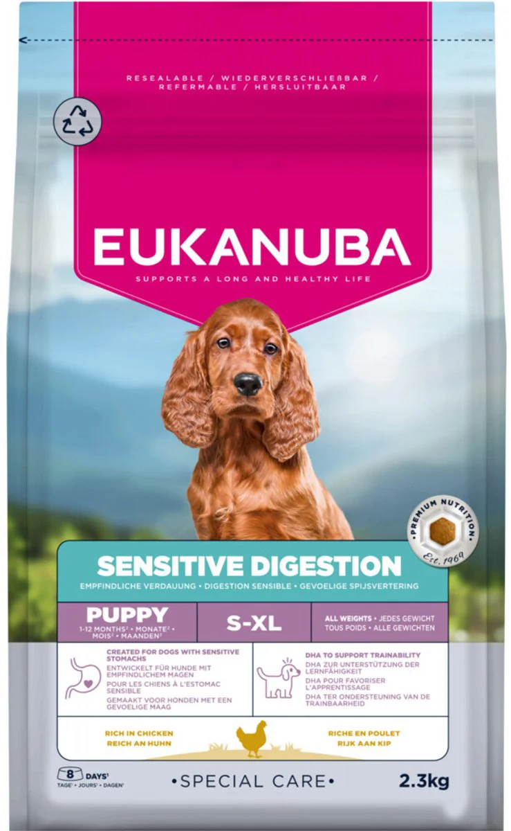 3x Eukanuba Hondenvoer Droog Special Care Puppy Sensitive Digestion 2,3 kg