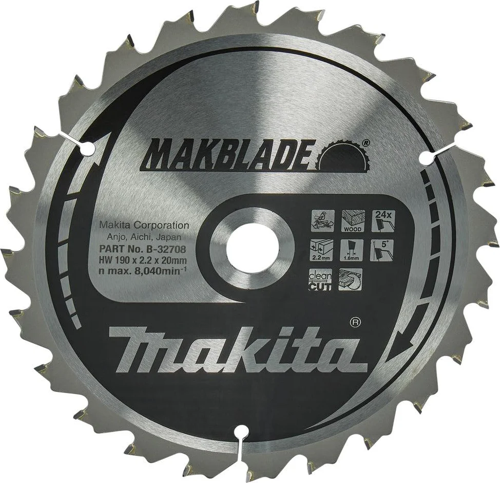 Makita Afkortzaagblad voor Hout | Makblade | Ø190mm Asgat 20mm 24T - B-32708