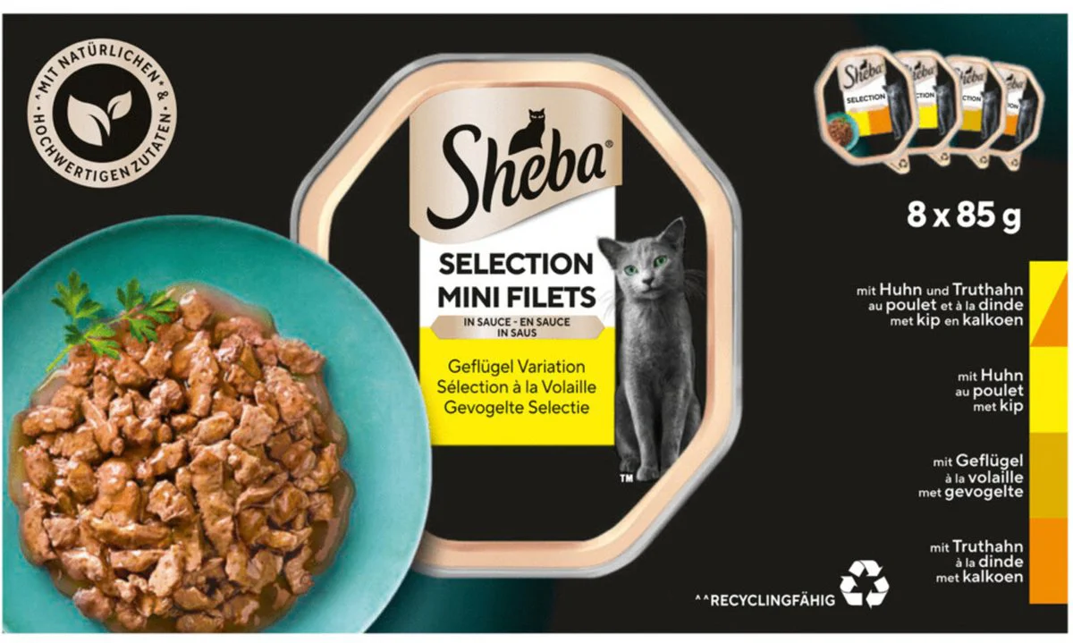 Sheba Mini Filets Adult Kattenvoer Natvoer Gevogelte in Saus Kuipjes 680 gr