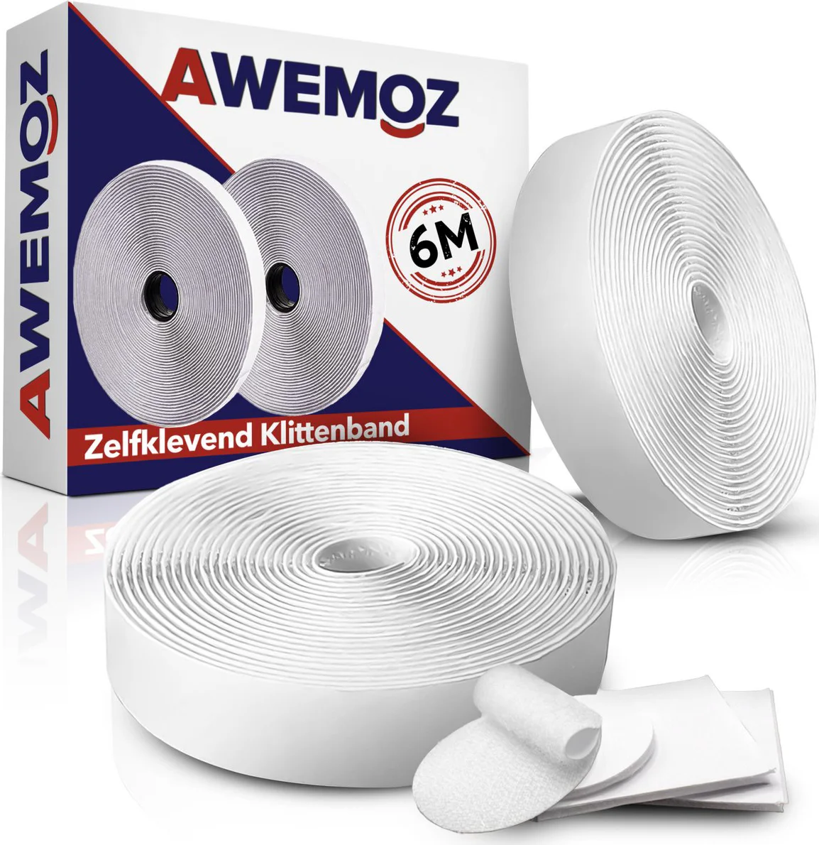 AWEMOZ Klittenband Zelfklevend - 6 Meter Lang - Velcro Wit - Extra Sterk