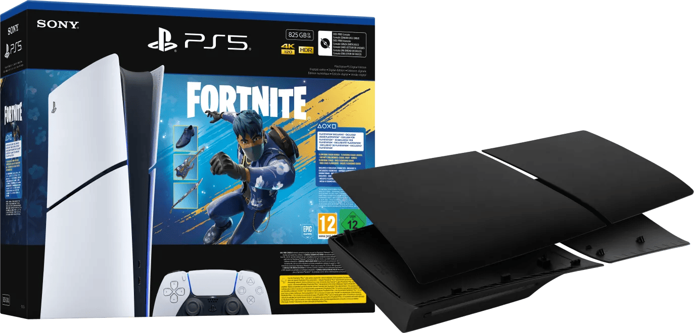 Sony PlayStation 5 Slim Digital Edition Fortnite bundel + Covers Zwart