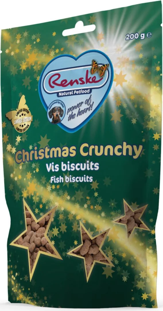 6x Renske Hondensnack Gezonde Beloning Hond Kerst Crunchy Zalm & Witvis & Forel 200 gr