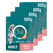 4x Purina ONE Kattenvoer Droog Adult Zalm - Volkoren Granen 800 gr
