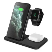 CHEROY 3-in-1 Draadloze Oplader - 15W Snellader - Qi Oplaadstation - Geschikt voor MagSafe, Apple Watch - Smartphone & Oortjes - Wireless Charger - Zwart