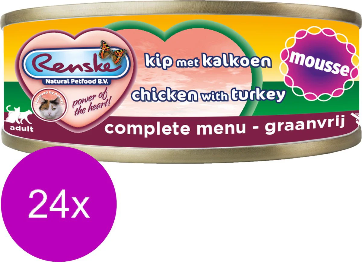 24x Renske Mousse Kattenvoer Nat Kip - Kalkoen 70 gr