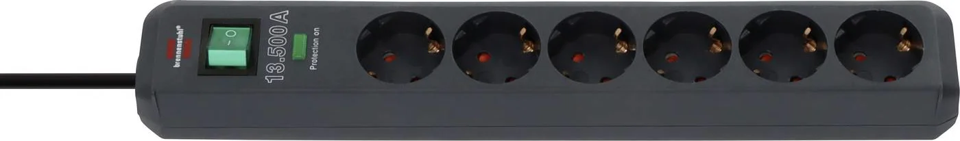 Brennenstuhl Eco-Line 6-voudige stekkerdoos met overspanningsbeveiliging (Stekkerblok met hogere contactbescherming, Schakelaar,5 m Kabel) antraciet