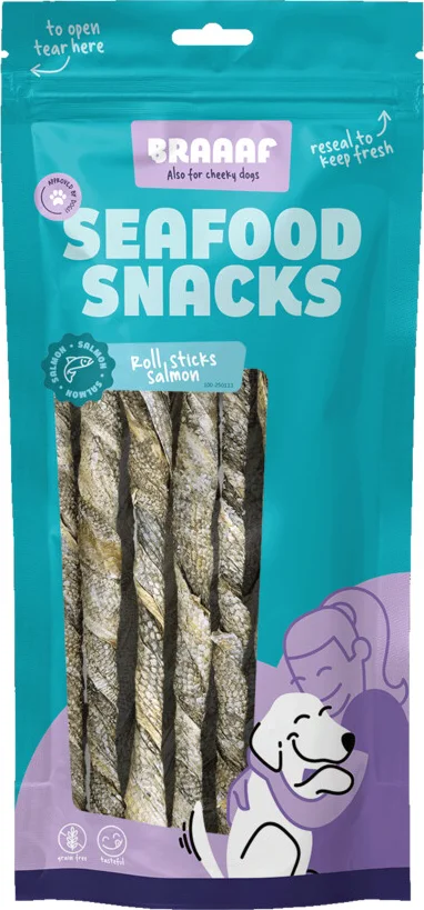 Braaaf Hondensnack Rol Sticks Zalm 20 cm 97 gr
