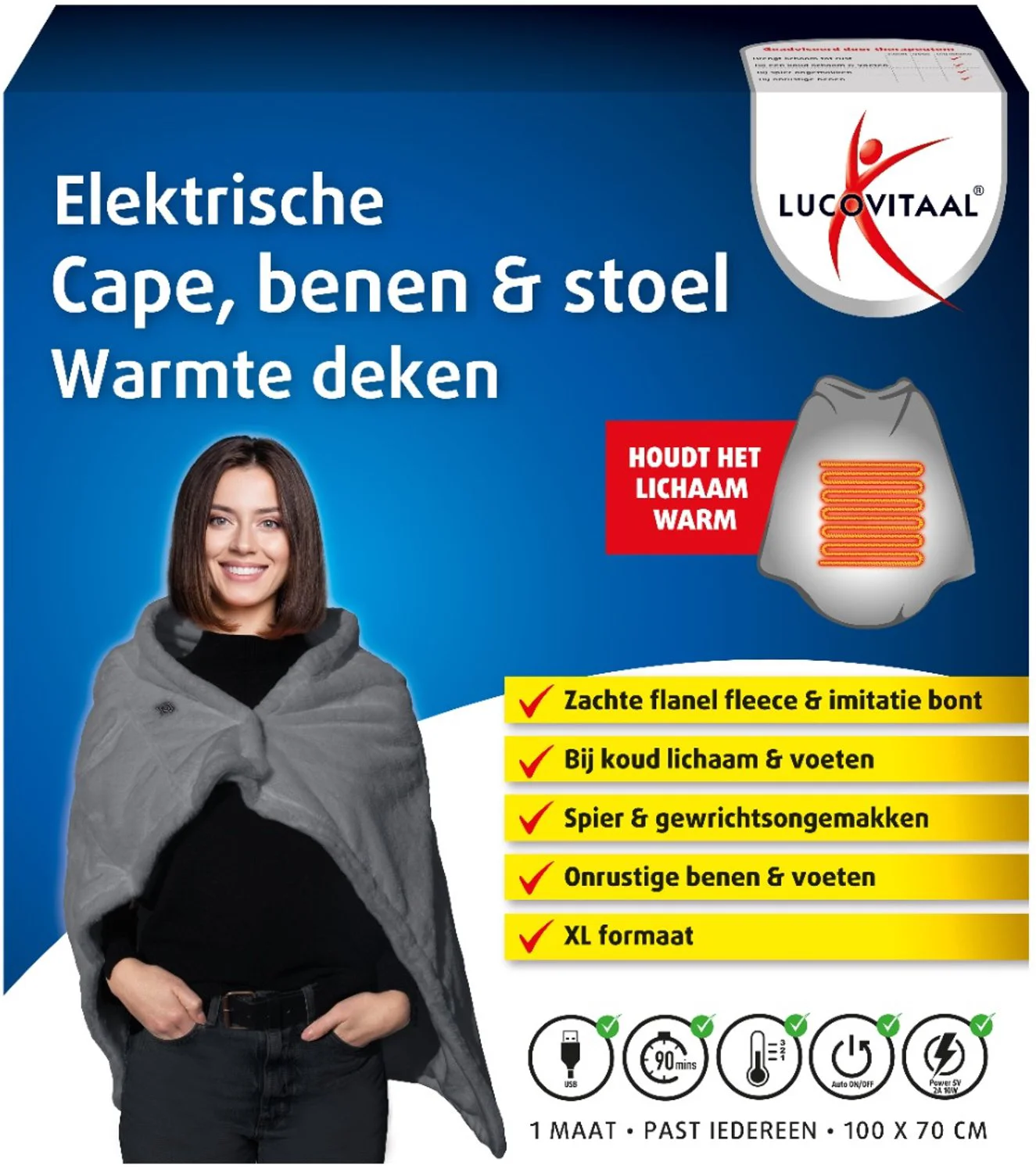 Lucovitaal Elektrische Cape, benen & stoel Wamte Deken