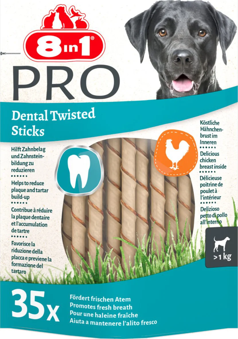 5x 8in1 Delights Pro Dental Twist Sticks Kip 35 stuks