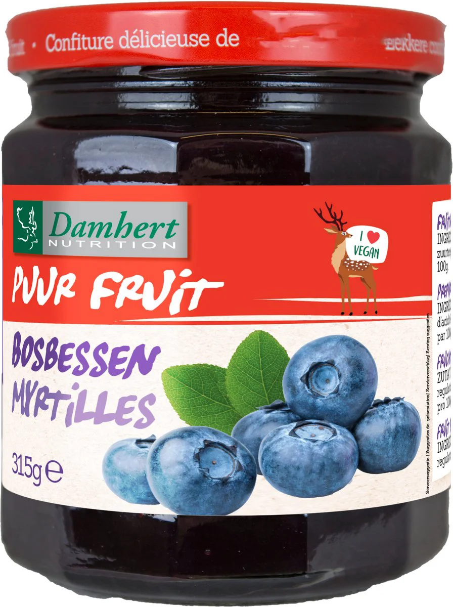 Damhert Puur Fruit Confituur Bosbessen 315GR