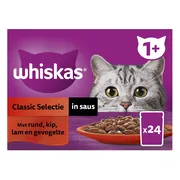 Whiskas 1+ Classic Selectie in Saus Maaltijdzakjes Multipack 24 x 85 gr