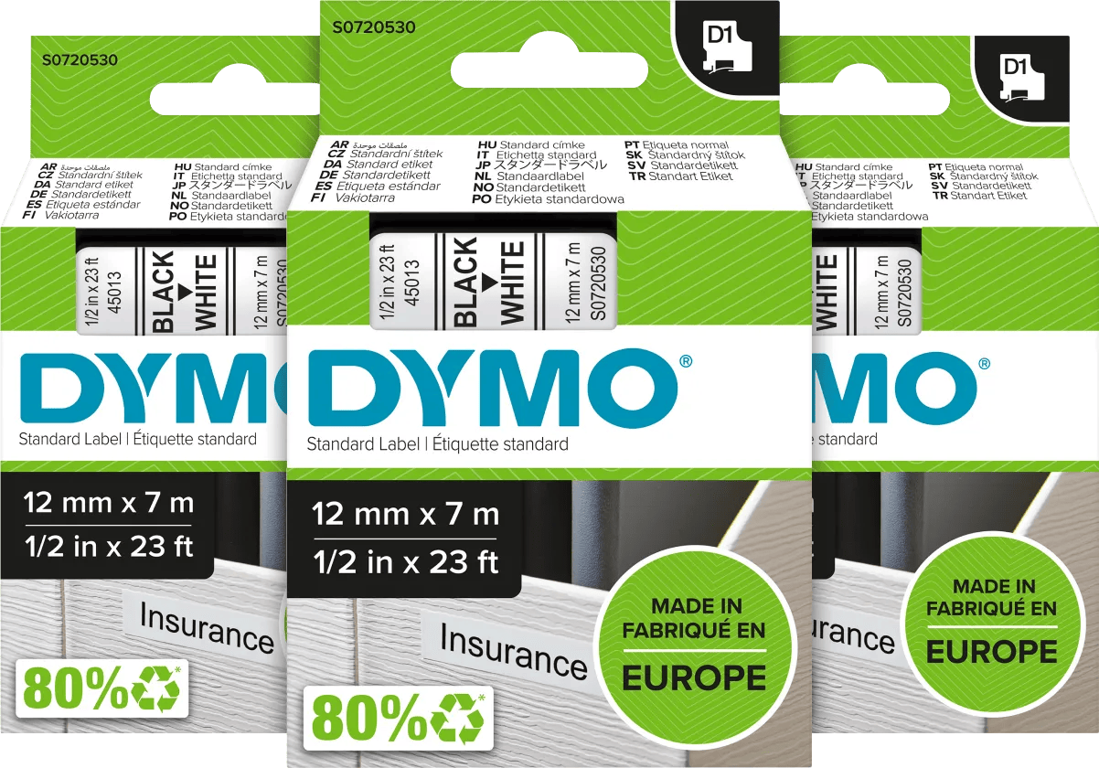 DYMO D1 12mm x 7m Zwart Wit Labels 3-pack