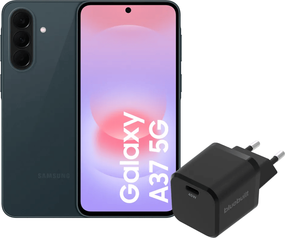 Samsung Galaxy A37 256GB Donkergroen 5G + BlueBuilt Oplader met Usb C Poort 45W Zwart