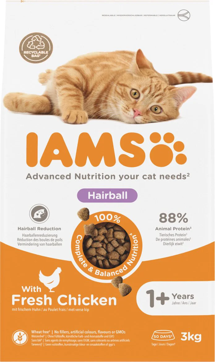 IAMS Kat Adult Hairball Control Kip 3 kg